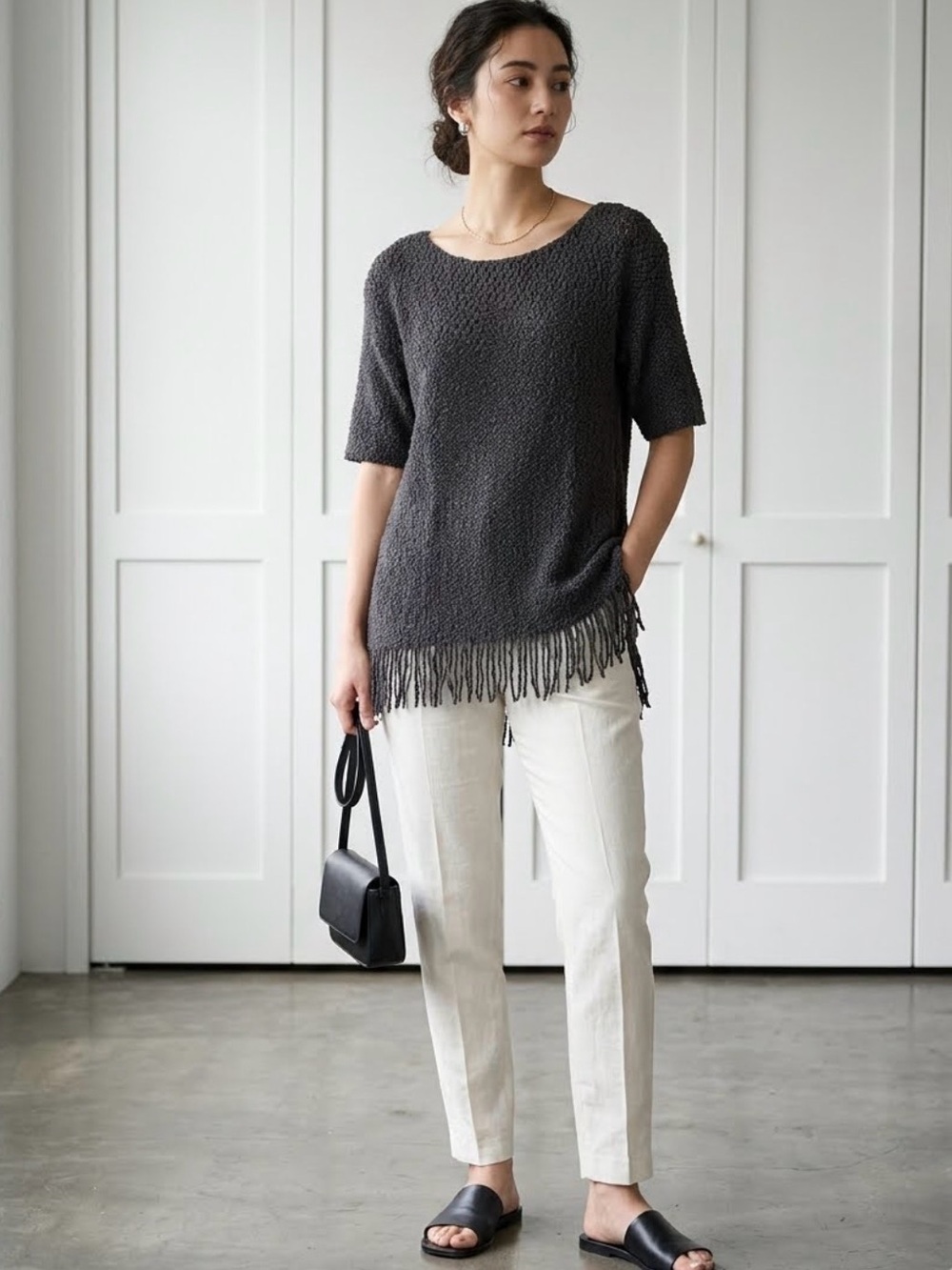 Lemon Charcoal Gray Open Knit Sweater